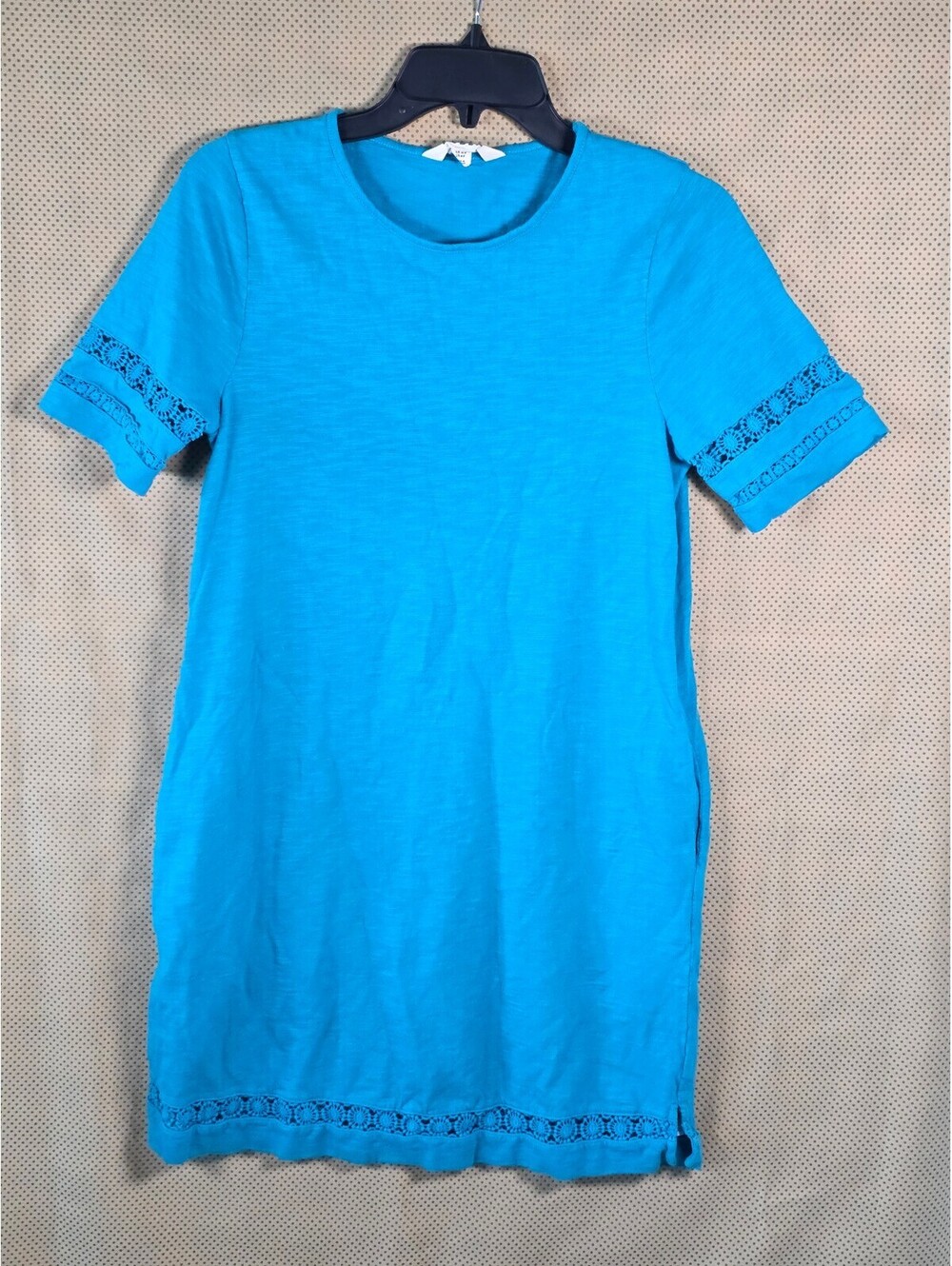 Boden Blue Cotton Lace Trim T-Shirt Dress Women's 6P Petite Casual Shift